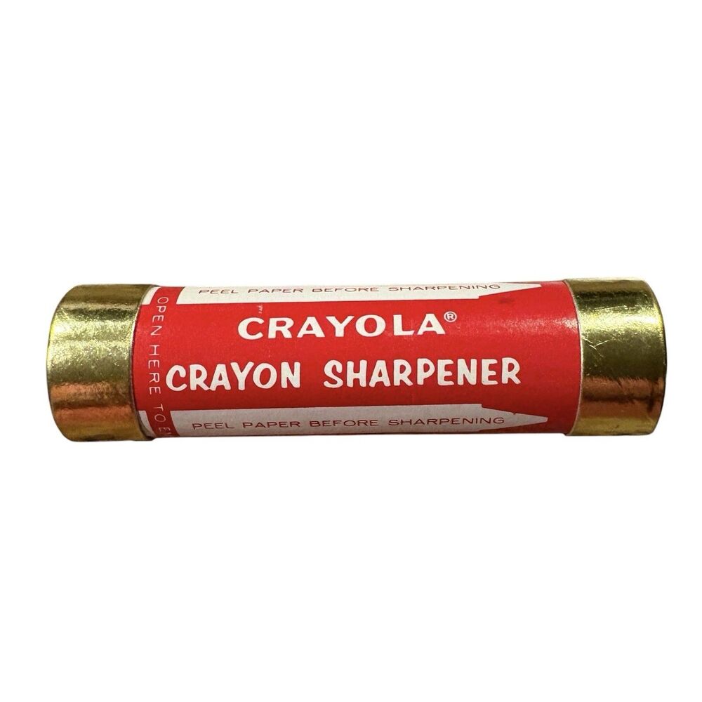 Vintage Crayola Crayon Sharpener Cardboard Tube Binney & Smith Red Gold 60s 70S